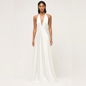 JewelClues | Evianna Backless Satin Maxi Dress — White